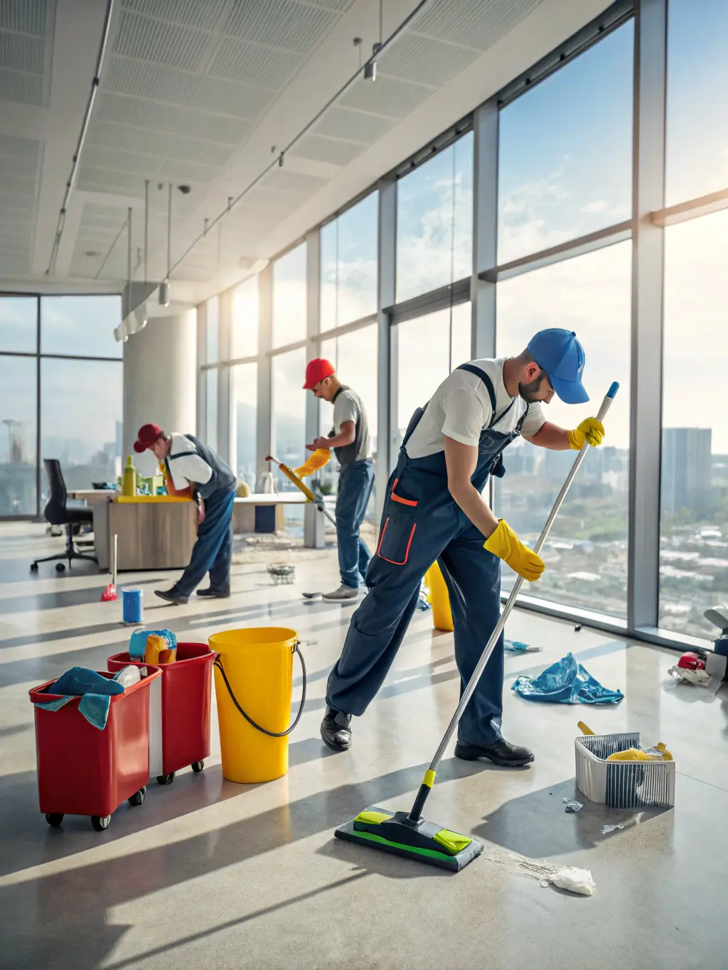 An image of a cleaning crew meticulously cleaning and sanitizing a vacation rental property, showcasing the high standards of cleanliness maintained by Four Something Rentals.