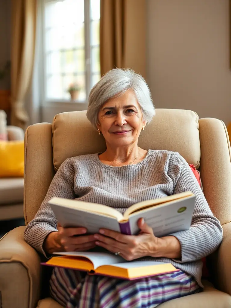 A traveling nurse is relaxing in a Four Something Rentals property after a long shift, highlighting the comfort and convenience for healthcare professionals.