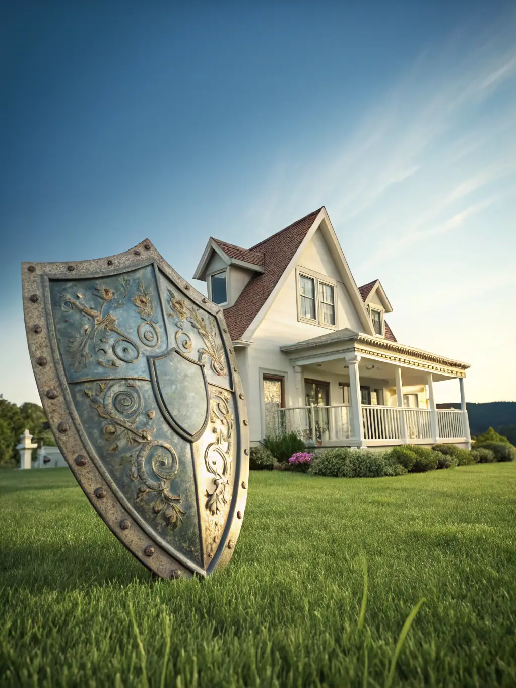 A digital illustration depicting a shield icon overlaid on a modern apartment building, symbolizing secure vacation rentals.